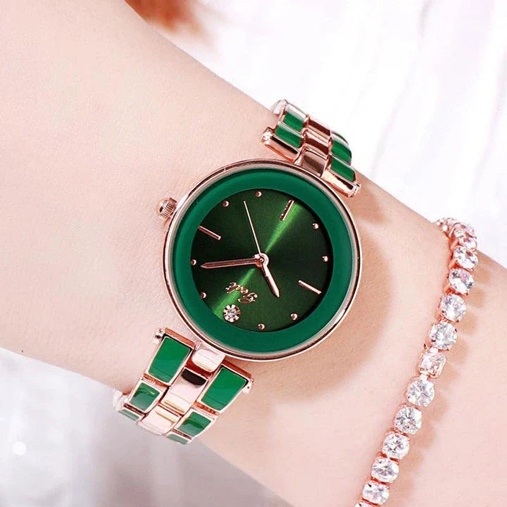 Elegant steel-strap women's watch with minimalist design and quartz movement for timeless style and reliable performance
