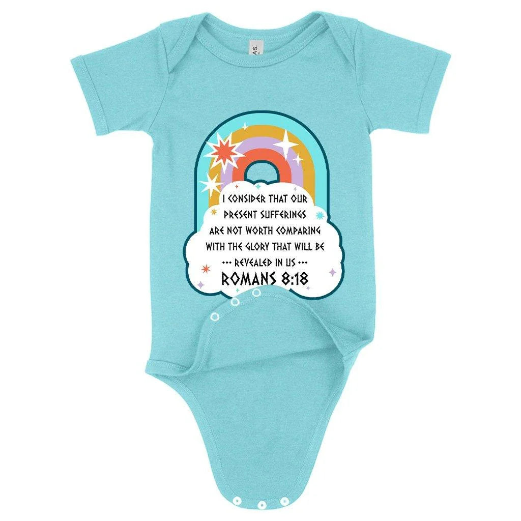 Soft, comfortable Bible verse onesie in mauve triblend fabric for newborns and growing babies up to 24 months
