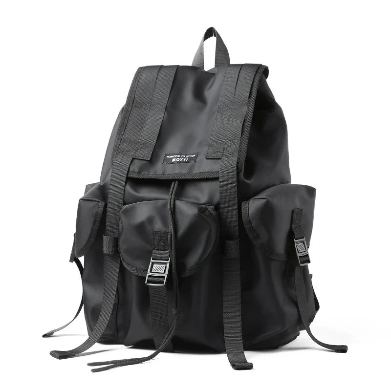 Men's versatile large capacity travel backpack in black color, featuring a spacious 20L design, water-resistant Oxford fabric, and breathable mesh back panel for comfort.