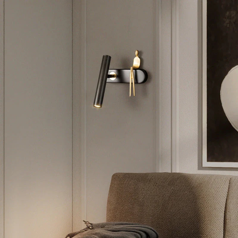Stylish and versatile bedroom wall lamp with a sleek, postmodern design and a luxurious gold finish