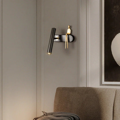 Stylish and versatile bedroom wall lamp with a sleek, postmodern design and a luxurious gold finish