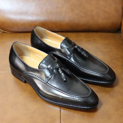 Premium casual leather loafers for men in black, brown, and blue colors with a sleek, low-profile design and durable rubber soles