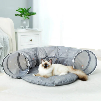Collapsible cat tunnel toy with mat, interactive pet play tube for cats and dogs