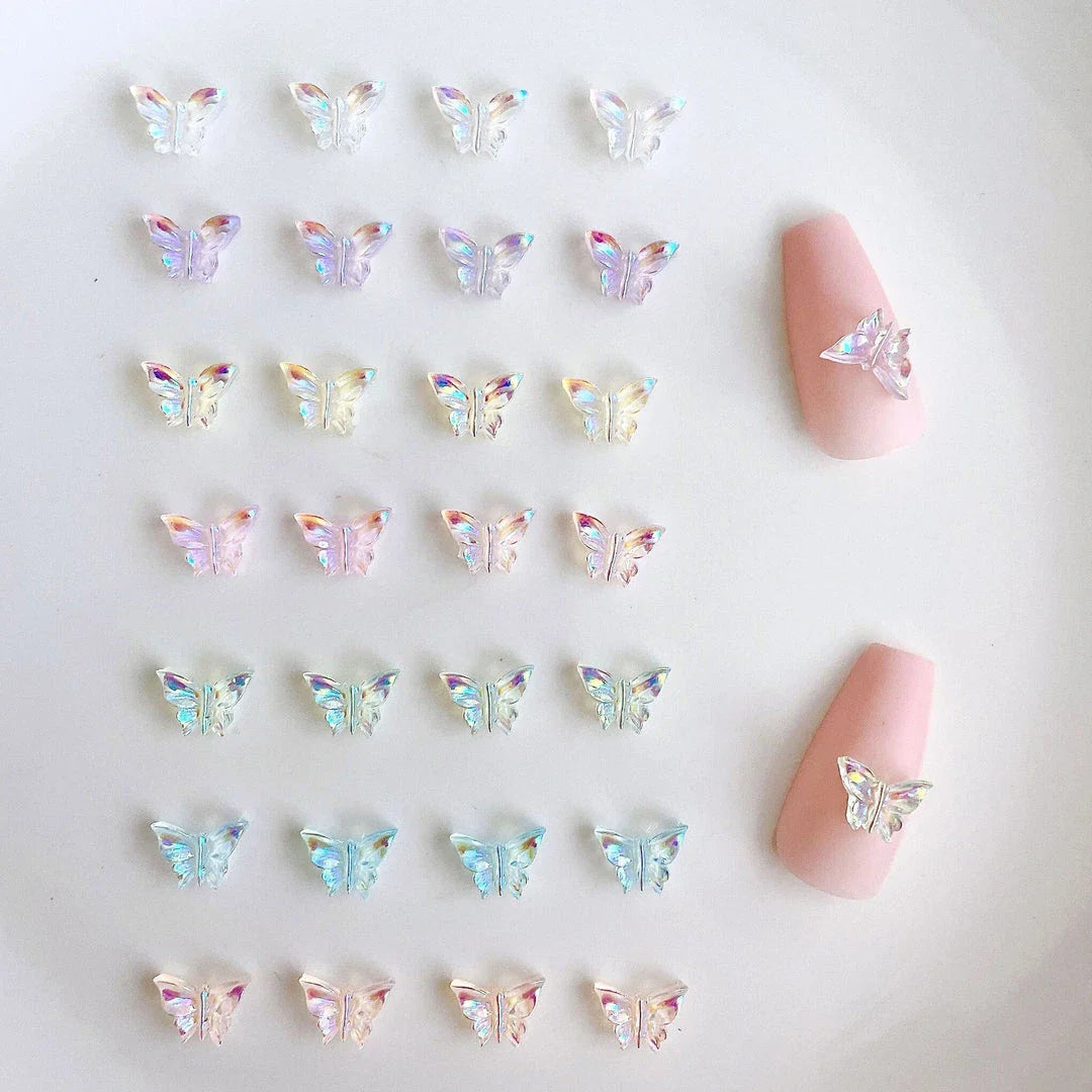 Aurora Butterfly Nail Charms - Iridescent 3D Acrylic Nail Decorations in a Mix of Butterfly Designs