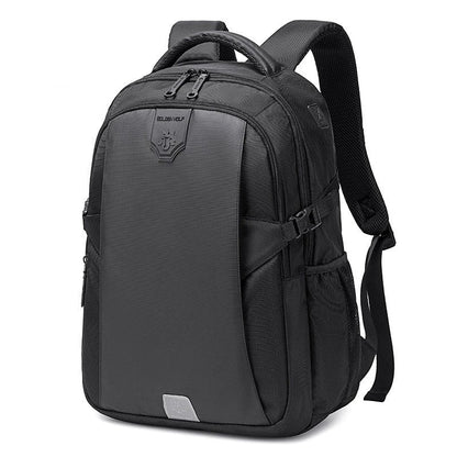 A sleek and stylish anti-theft backpack with a physiological curve back plate for comfortable carrying, made of waterproof and breathable polyester materials.