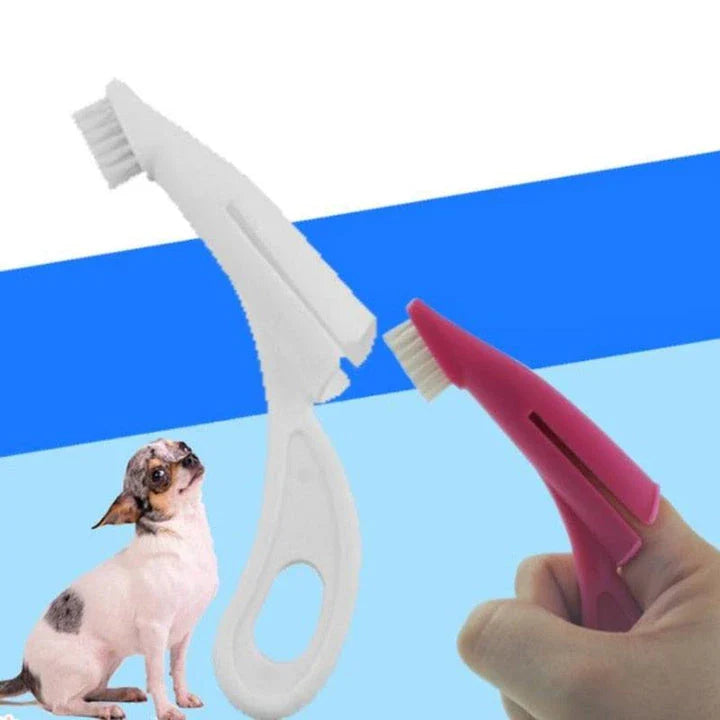 An ergonomic finger toothbrush designed for easy and effective pet dental care, featuring soft bristles and a comfortable grip.