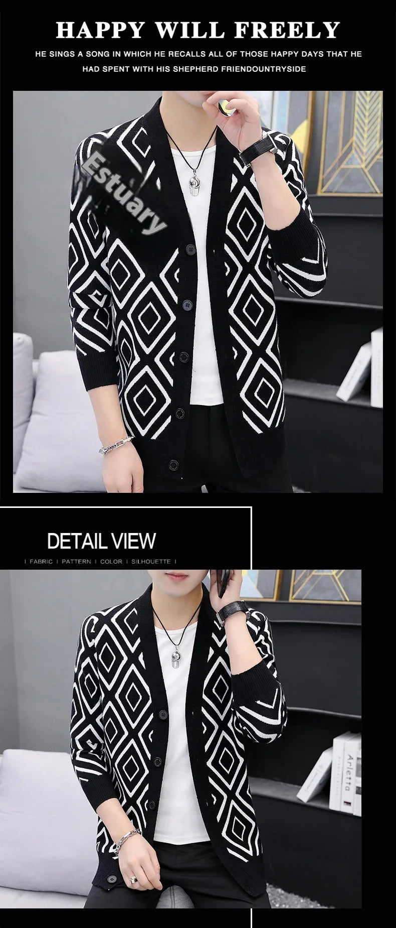 Premium knitted cardigan sweater for men in various classic color options, featuring a soft, comfortable blend of materials and a modern, tailored fit.