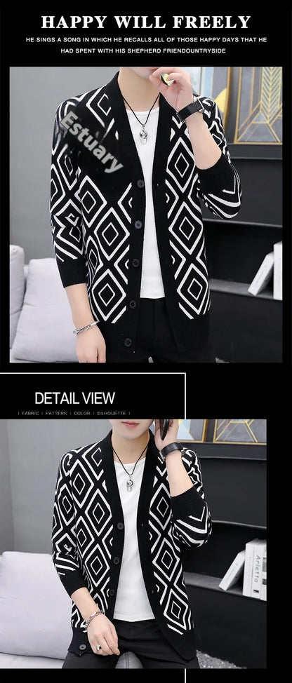 Premium knitted cardigan sweater for men in various classic color options, featuring a soft, comfortable blend of materials and a modern, tailored fit.