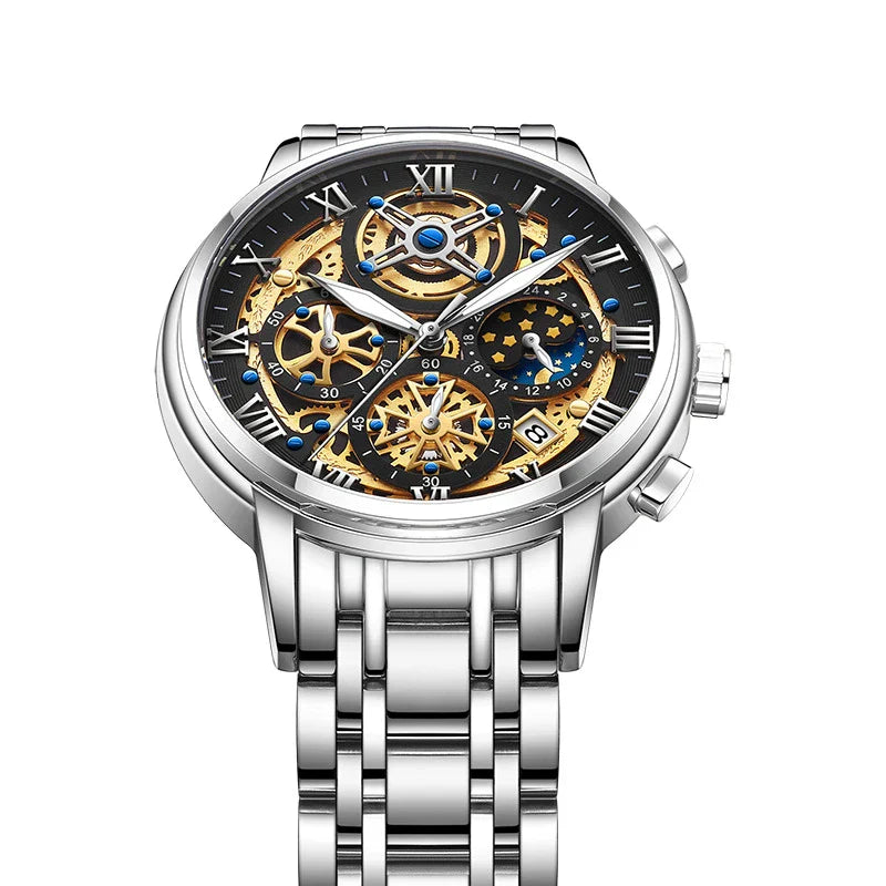 Premium quartz multifunction waterproof watch for men with stainless steel band and various color options