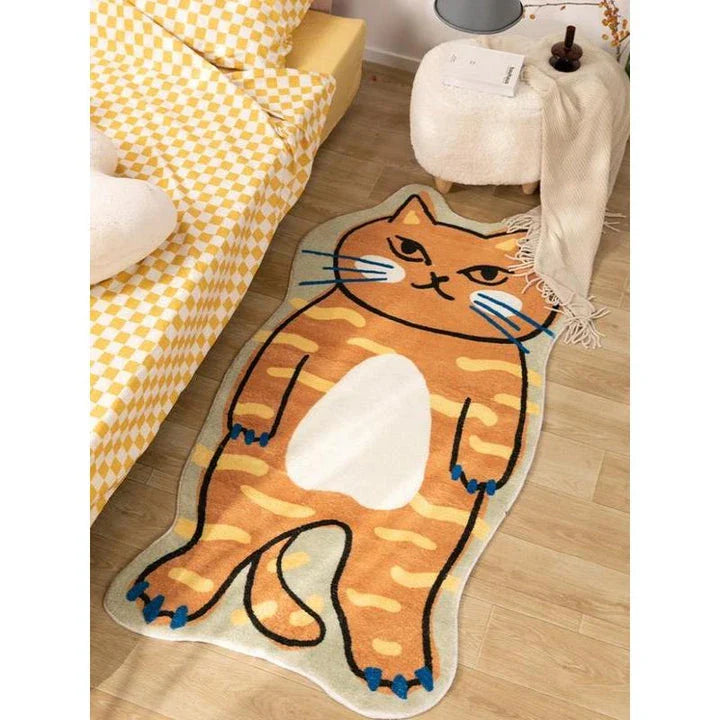 Cozy cartoon cat-themed rug with plush, non-slip design for living room, bedroom, or balcony decor