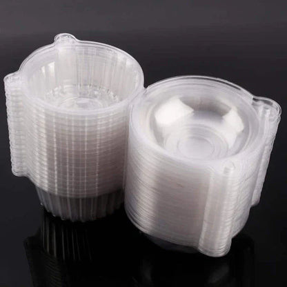 Set of 100 clear, disposable food containers with dome-shaped lids and adorable cat-shaped design