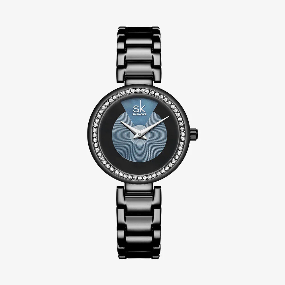 A fashionable stainless steel women's watch with diamond accents, waterproof design, and a modern quartz movement.