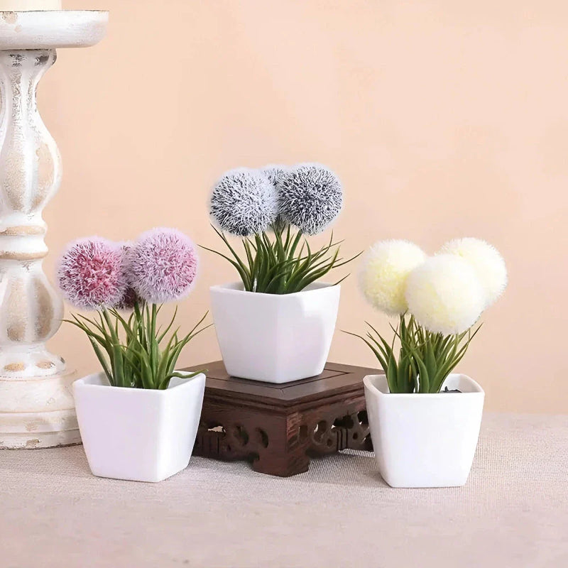 Hhomeenjoy Lifelike Artificial Hairy Ball Bonsai Plants - Hassle-Free Decor for Home and Office