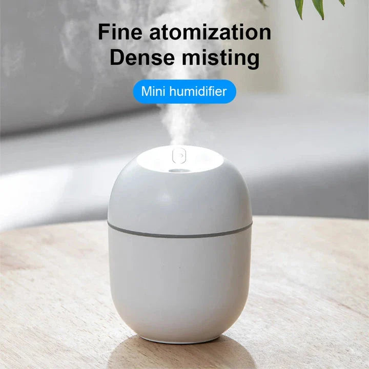 Compact Ultrasonic Humidifier, Aroma Diffuser and LED Night Lamp with 220ml Water Tank and USB Power Supply