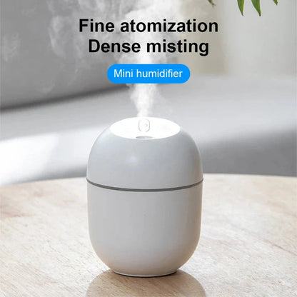 Compact Ultrasonic Humidifier, Aroma Diffuser and LED Night Lamp with 220ml Water Tank and USB Power Supply