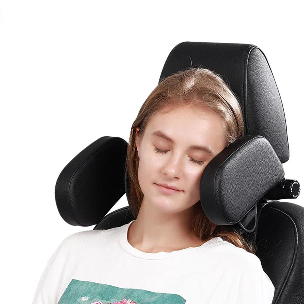 Adjustable car seat headrest pillow with memory foam side pillows for comfortable napping on the road