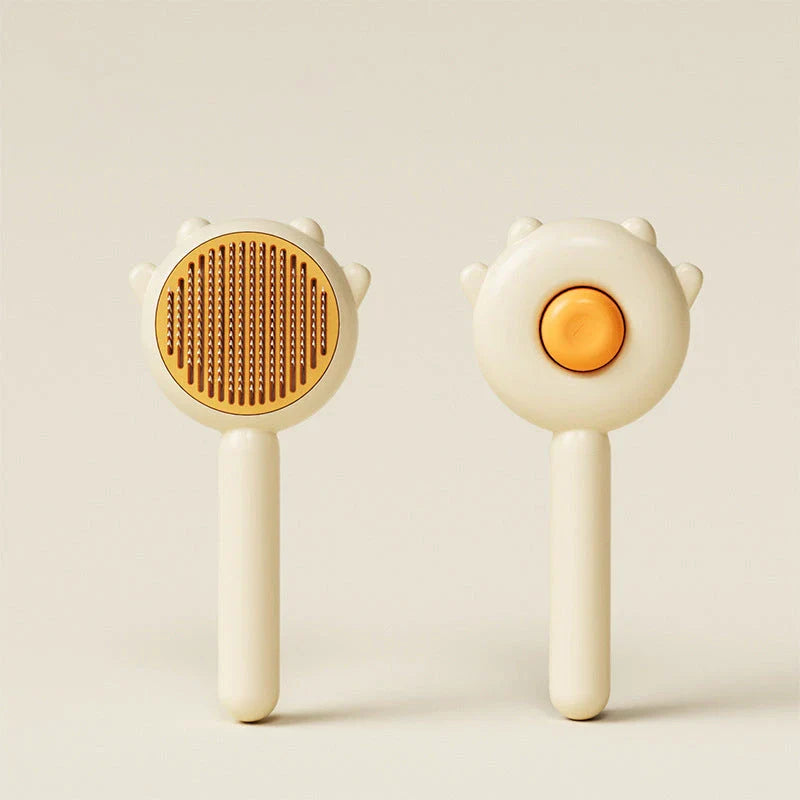 Hamburger-shaped cat brush comb with customizable grooming options to reduce shedding and hairballs for a cleaner home