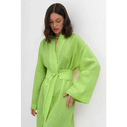 Elegant cotton linen long dress with a flattering A-line silhouette, V-neckline, and empire waistline for a timeless, versatile look.