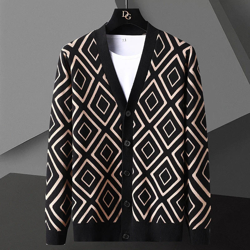 Premium knitted cardigan sweater for men in various classic color options, featuring a soft, comfortable blend of materials and a modern, tailored fit.