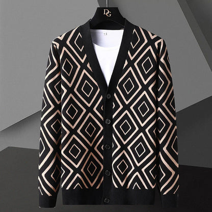 Premium knitted cardigan sweater for men in various classic color options, featuring a soft, comfortable blend of materials and a modern, tailored fit.