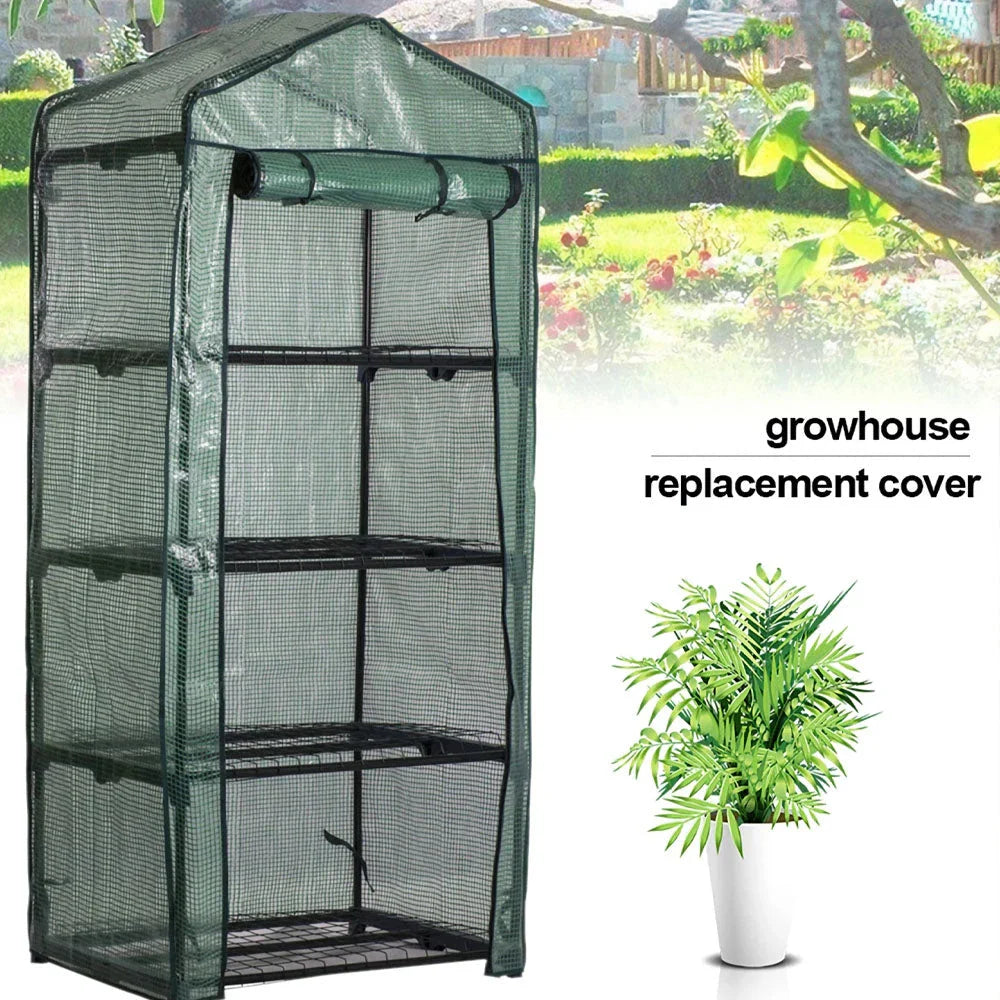 Compact 4-Tier Mini Greenhouse Cover with Roll-Up Zipper Door for Indoor Gardening