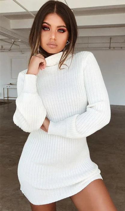 Cozy long sleeve ribbed knit casual dress in solid colors for everyday wear and comfort