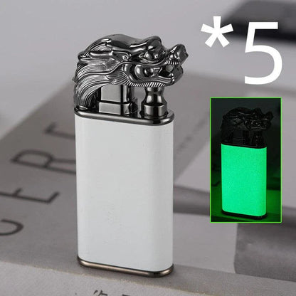 Multipurpose windproof lighter with a dragon or dolphin design, featuring a dual-flame and wind-resistant construction for versatile use.
