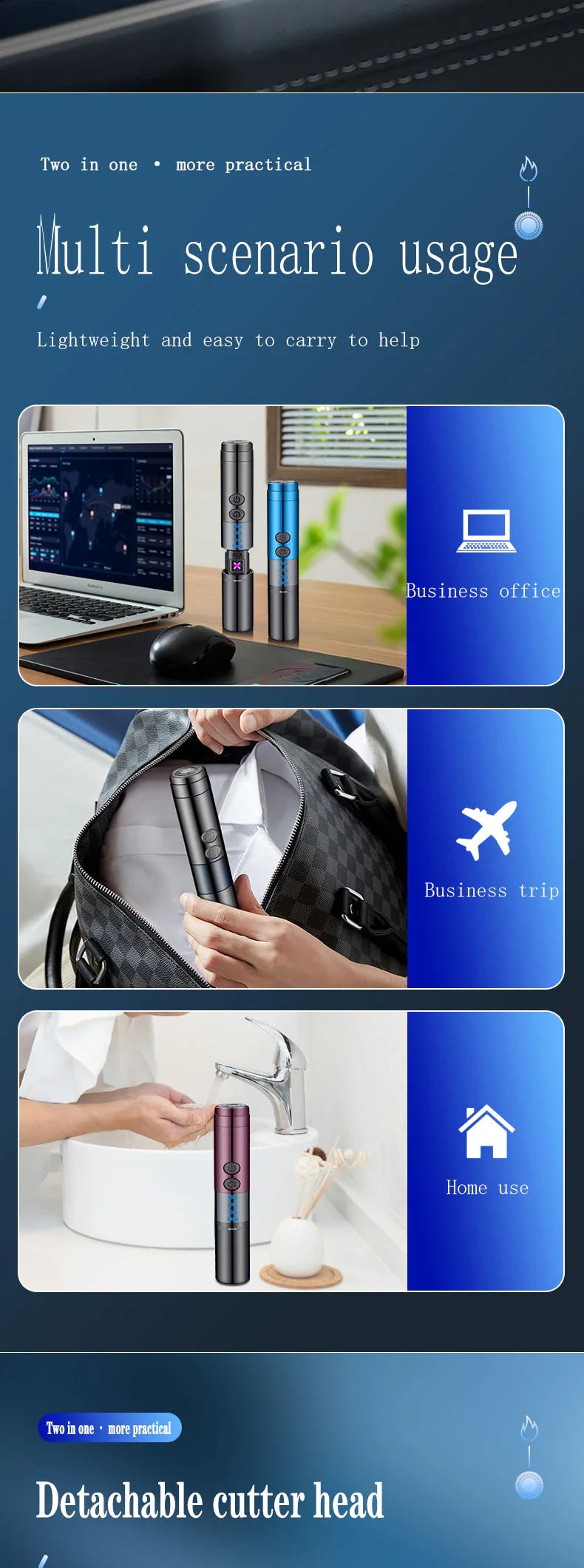 Dual Arc Lighter Razor with sleek zinc alloy body and stainless steel blade for effortless beard grooming