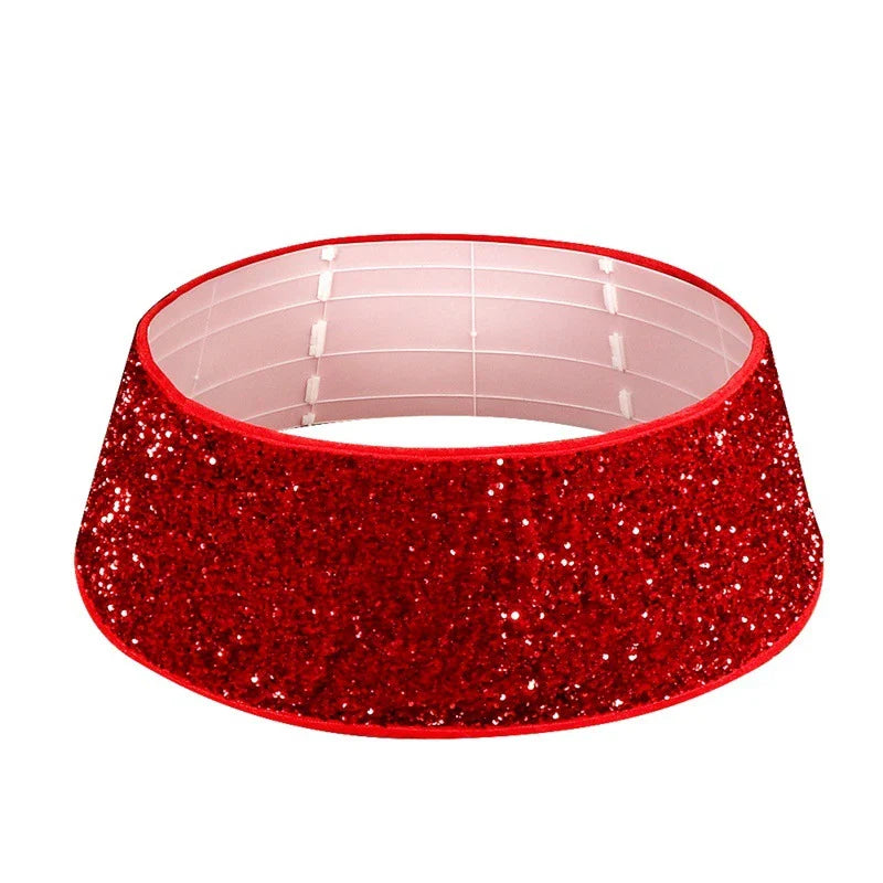 Premium red sequin Christmas tree skirt with vibrant color and shimmering design, perfect for festive holiday decor
