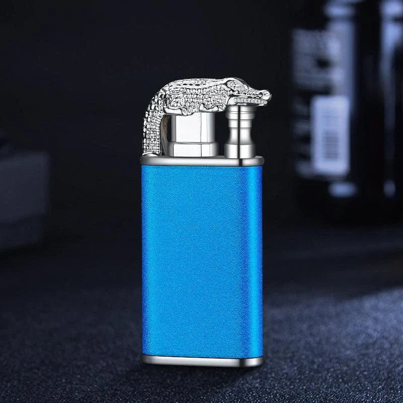 Multipurpose windproof lighter with a dragon or dolphin design, featuring a dual-flame and wind-resistant construction for versatile use.