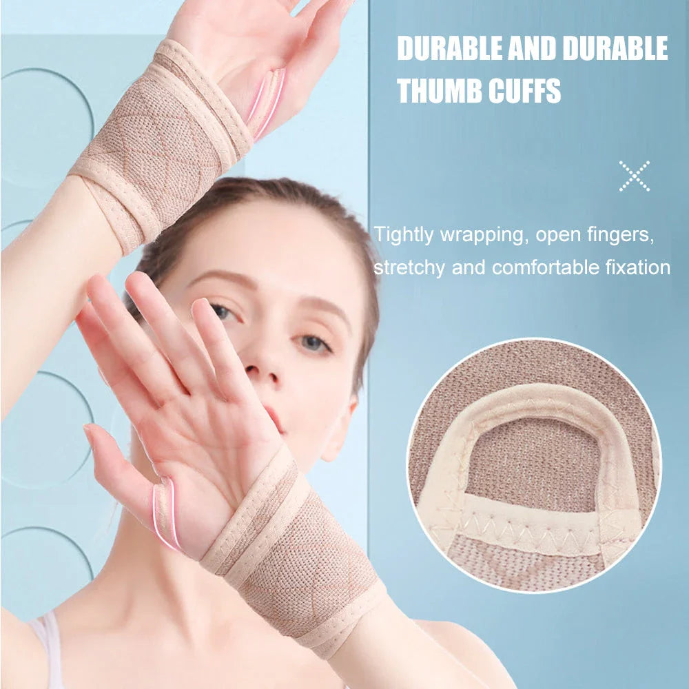 Premium sports wrist brace made of breathable spandex material with adjustable compression for customized support and pain relief during physical activities.