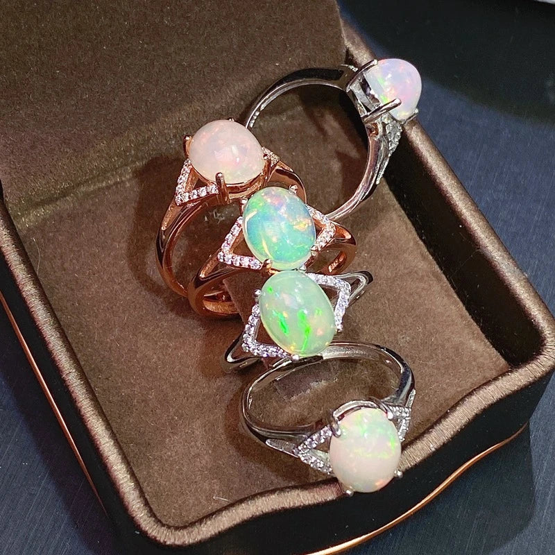 Elegant 925 silver ring featuring a captivating natural Australian opal with a mesmerizing play of colors