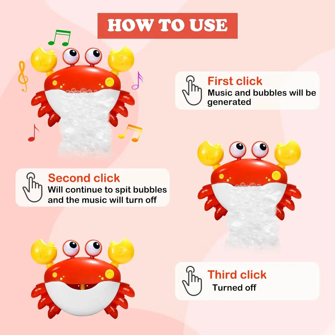Red Crab Bubble Bath Toy Machine - Colorful Bubbles and Soothing Music for Enchanting Bath Time Fun