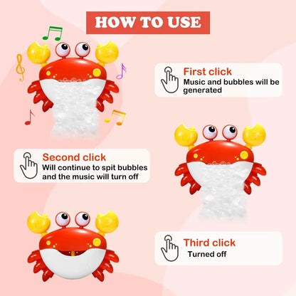 Red Crab Bubble Bath Toy Machine - Colorful Bubbles and Soothing Music for Enchanting Bath Time Fun