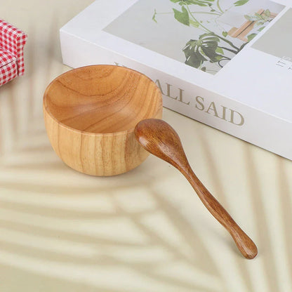 Handcrafted wooden facial mask bowl and spoon set for mixing and applying skin care products