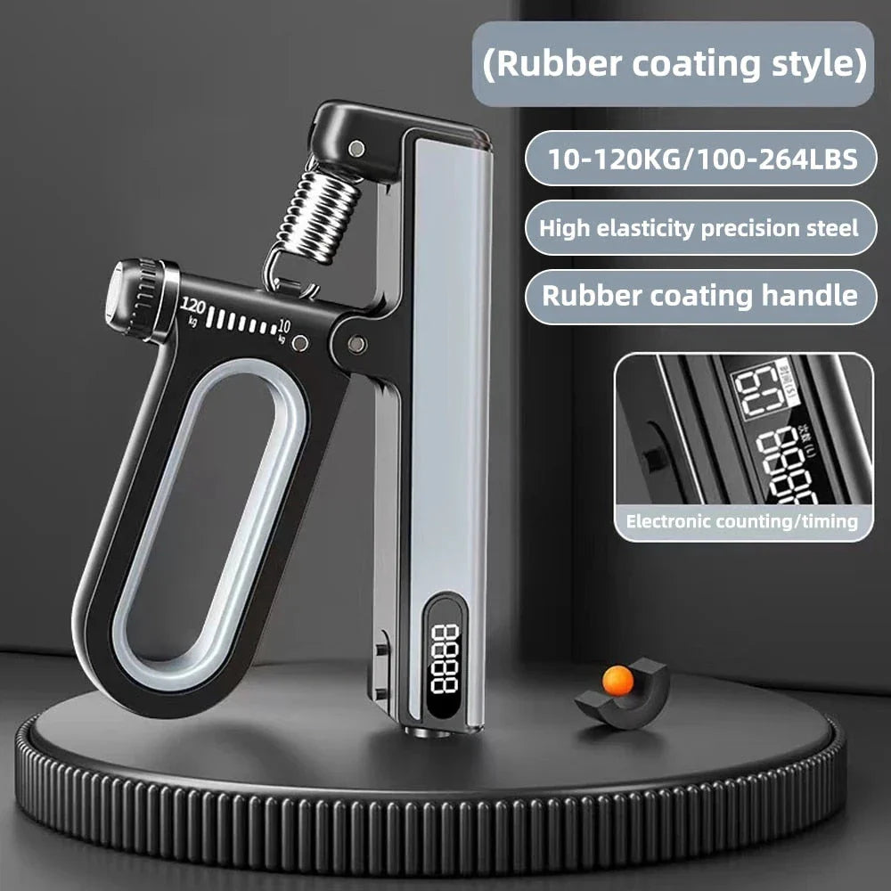Adjustable electronic hand grip strengthener with digital counter, designed for fitness arm, wrist, and finger training