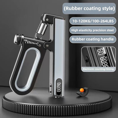 Adjustable electronic hand grip strengthener with digital counter, designed for fitness arm, wrist, and finger training