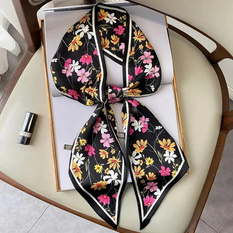 Floral print long polyester scarf in white, a versatile and stylish accessory for all seasons