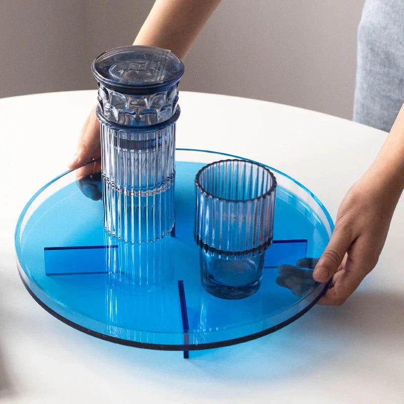 Hhomeenjoy US Elegant Nordic Acrylic Round Serving Tray for Drinks, Desserts, and Decor