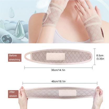 Premium sports wrist brace made of breathable spandex material with adjustable compression for customized support and pain relief during physical activities.