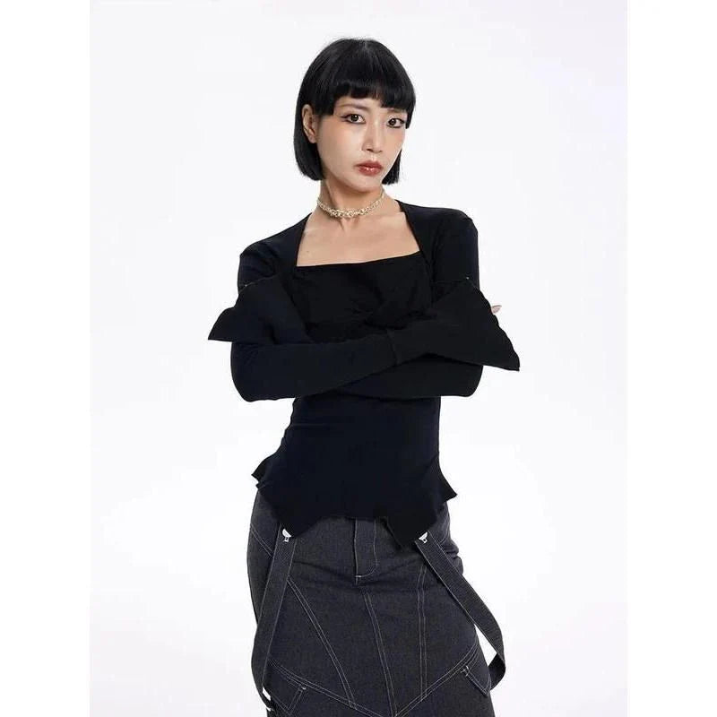 Stylish square collar flared sleeve knit sweater for modern women in a variety of sizes