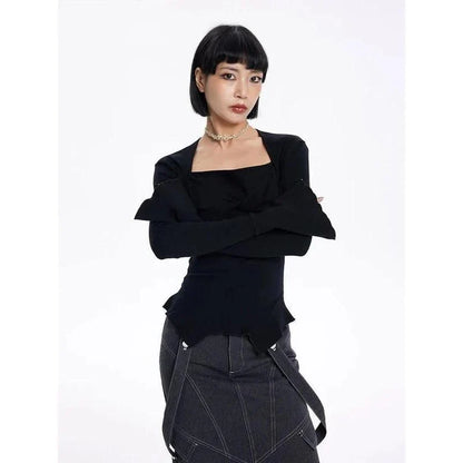 Stylish square collar flared sleeve knit sweater for modern women in a variety of sizes