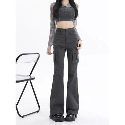 Stylish high-waist slim cargo jeans for modern American women, featuring a sleek silhouette and practical design