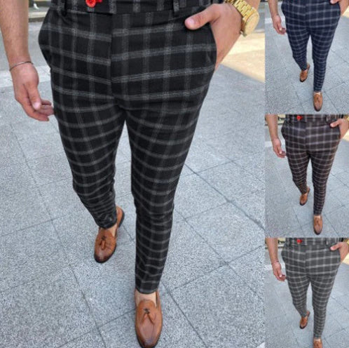 Men's Checked Casual Pants in Grey, Black, Blue, and Brown Colors