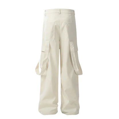 Premium pleated overalls for men with ribbon pockets, available in black and apricot colors, sizes S-XL