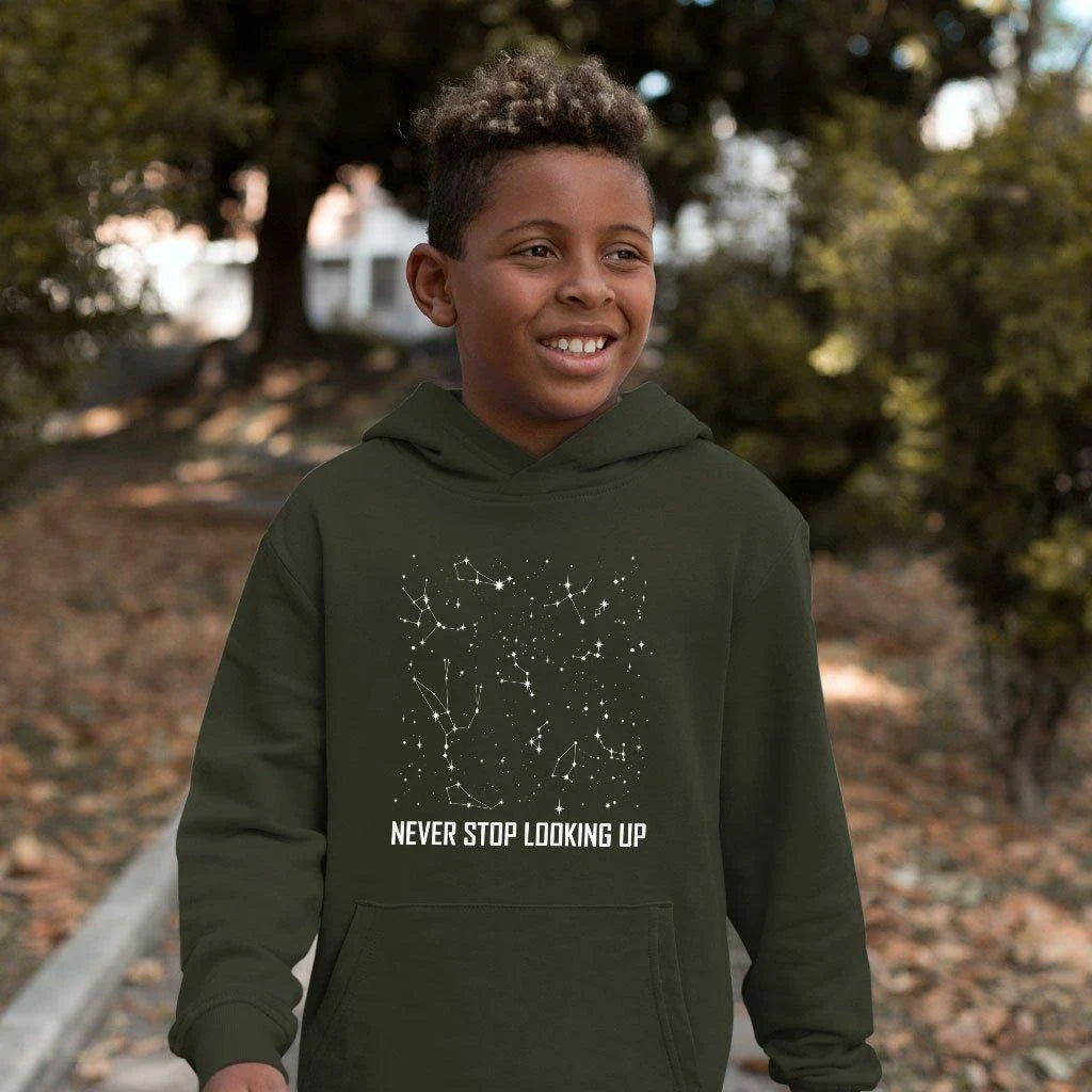 Kids' sponge fleece hoodie with constellation print design, comfortable and stylish for everyday wear