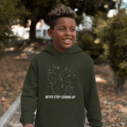 Kids' sponge fleece hoodie with constellation print design, comfortable and stylish for everyday wear