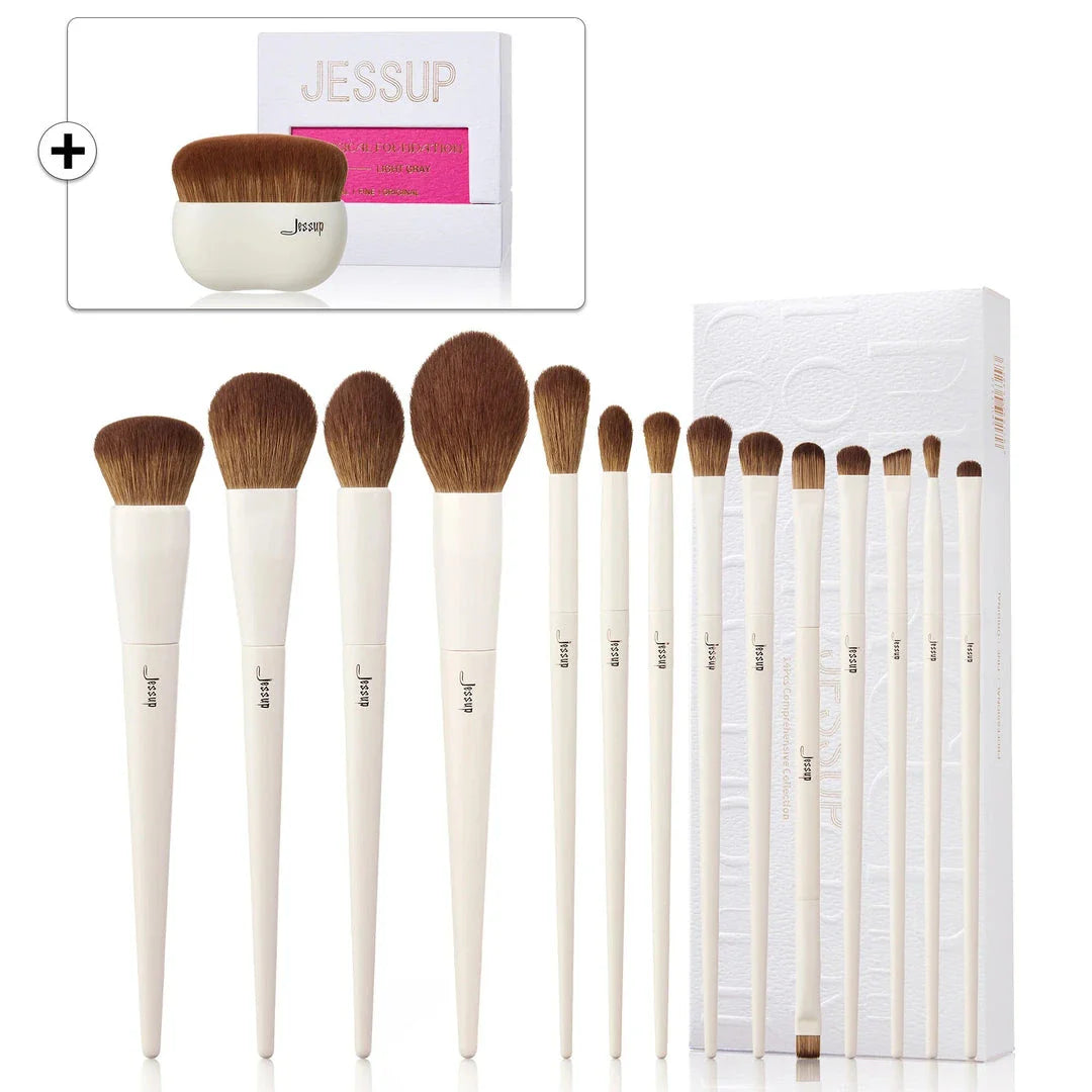 Luxury 14-Piece Vegan Makeup Brush Set with Natural Birch Wood Handles and Durable Aluminum-Alloy Ferrules