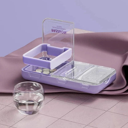 A versatile 3-in-1 pill cutter, crusher, and storage device with a sharp stainless steel blade, anti-slip silicone pad, and moisture-proof storage compartment for seamless medication management.