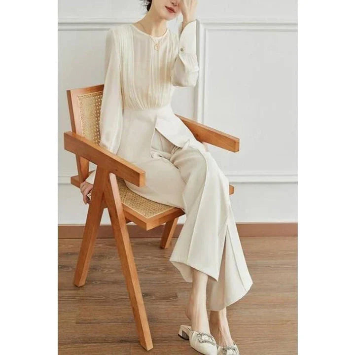 Hhomeenjoy US Elegant Long Sleeve Top & Wide Leg Pants Set for Autumn Style